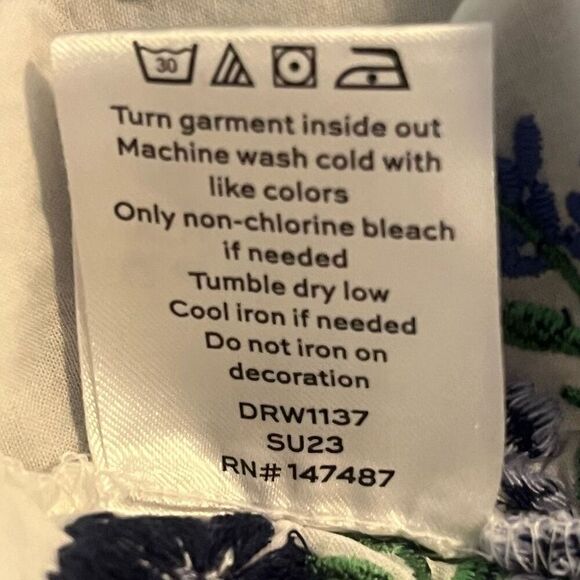 Draper James White & Blue Tiered Floral Embroidered Smocked  Top Knee Length Dre - Picture 7 of 9